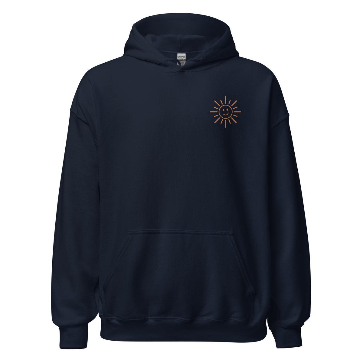 Sunshine Project "There Is Light Ahead" hoodie in navy, front view