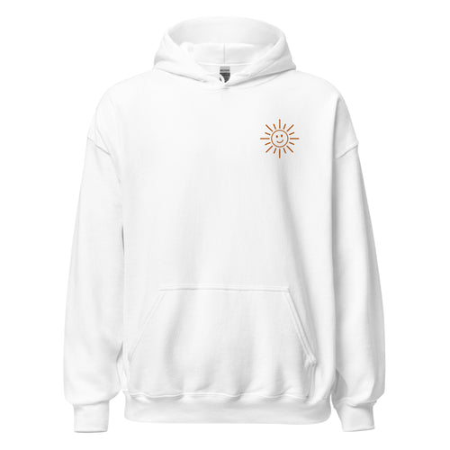 The Sunshine Hoodie, white unisex heavy blend hoodie, front view