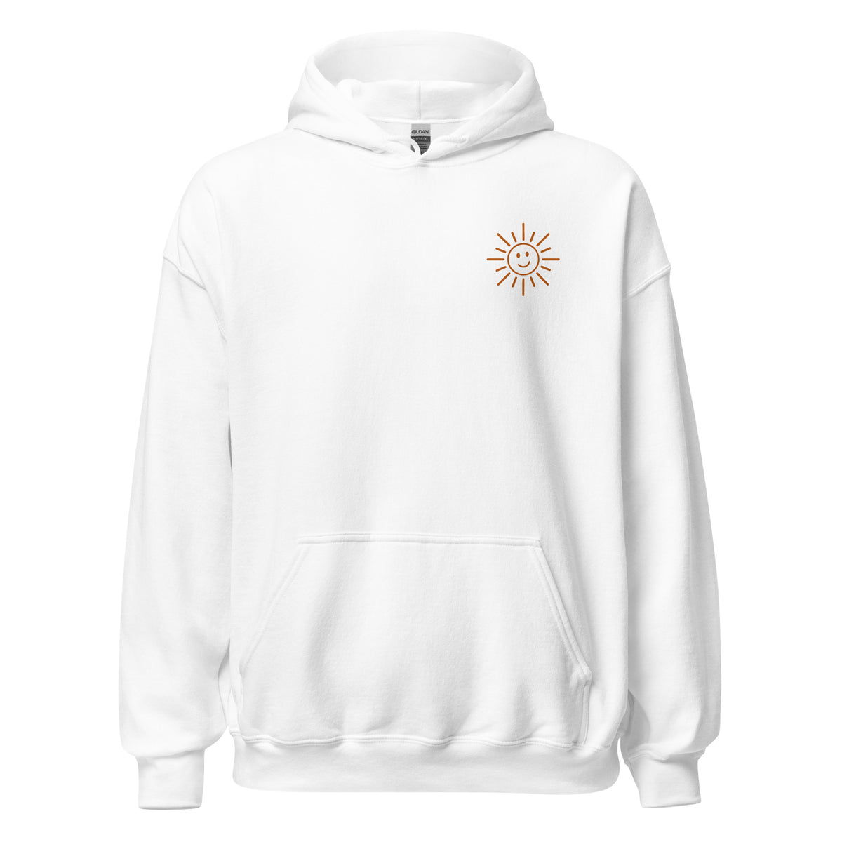 Sunshine Project "There Is Light Ahead" hoodie in white, front view
