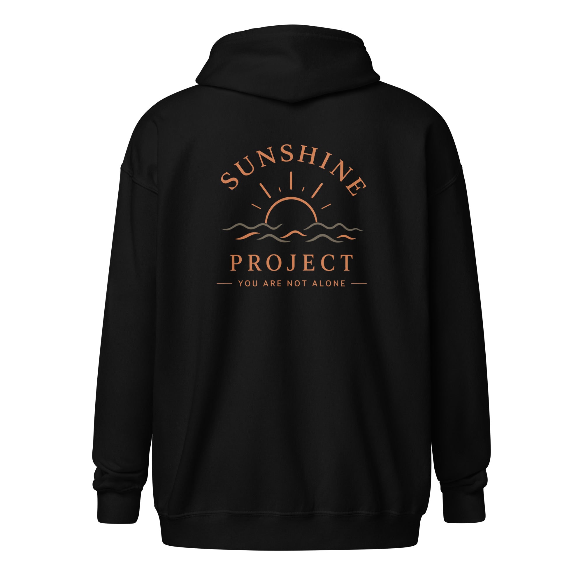 Sunshine Project You Are Not Alone zip-up hoodie in black – back view
