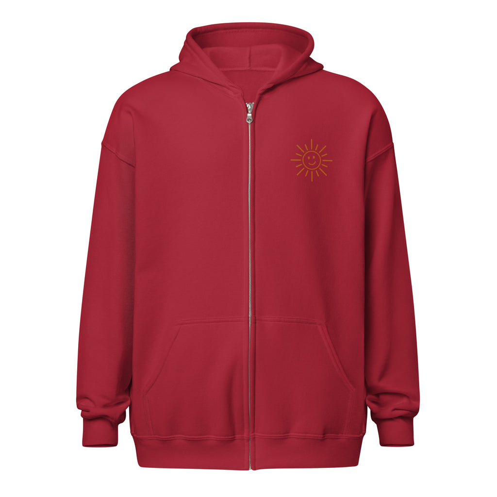 Sunshine Project You Are Not Alone zip-up hoodie in cardinal red – front view
