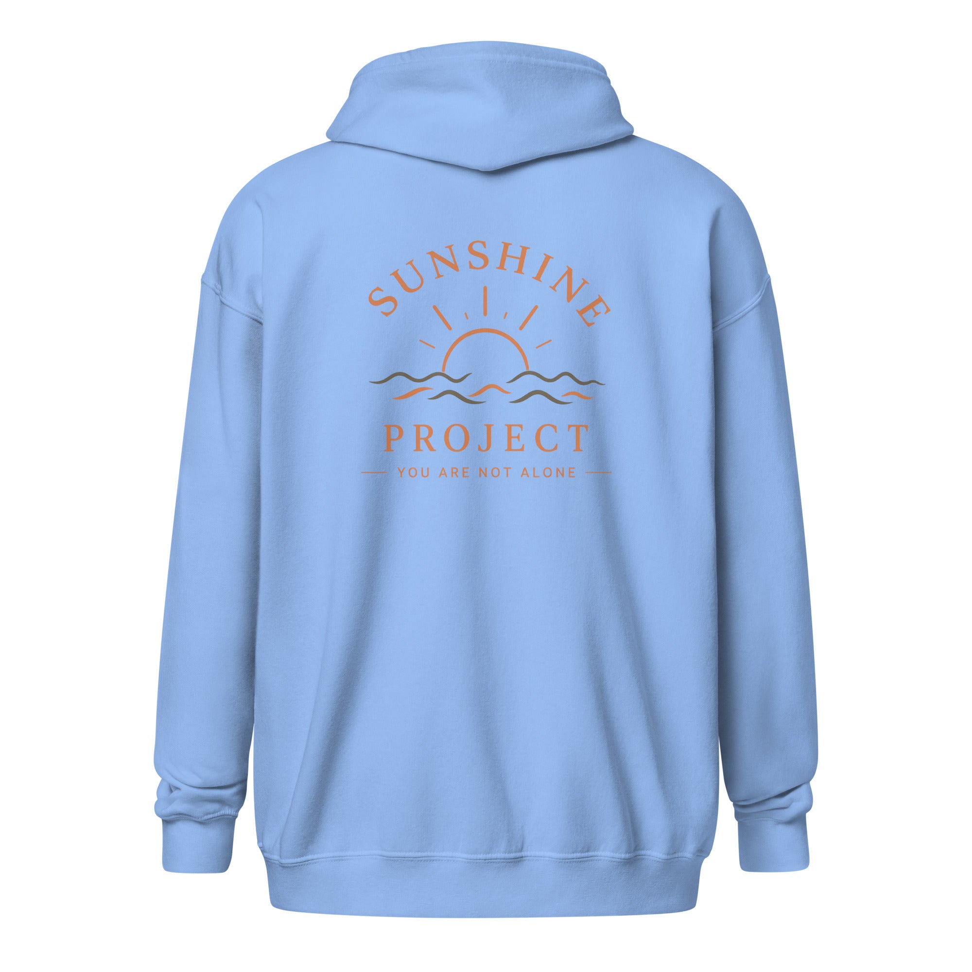 Sunshine Project You Are Not Alone zip-up hoodie in carolina blue – back view