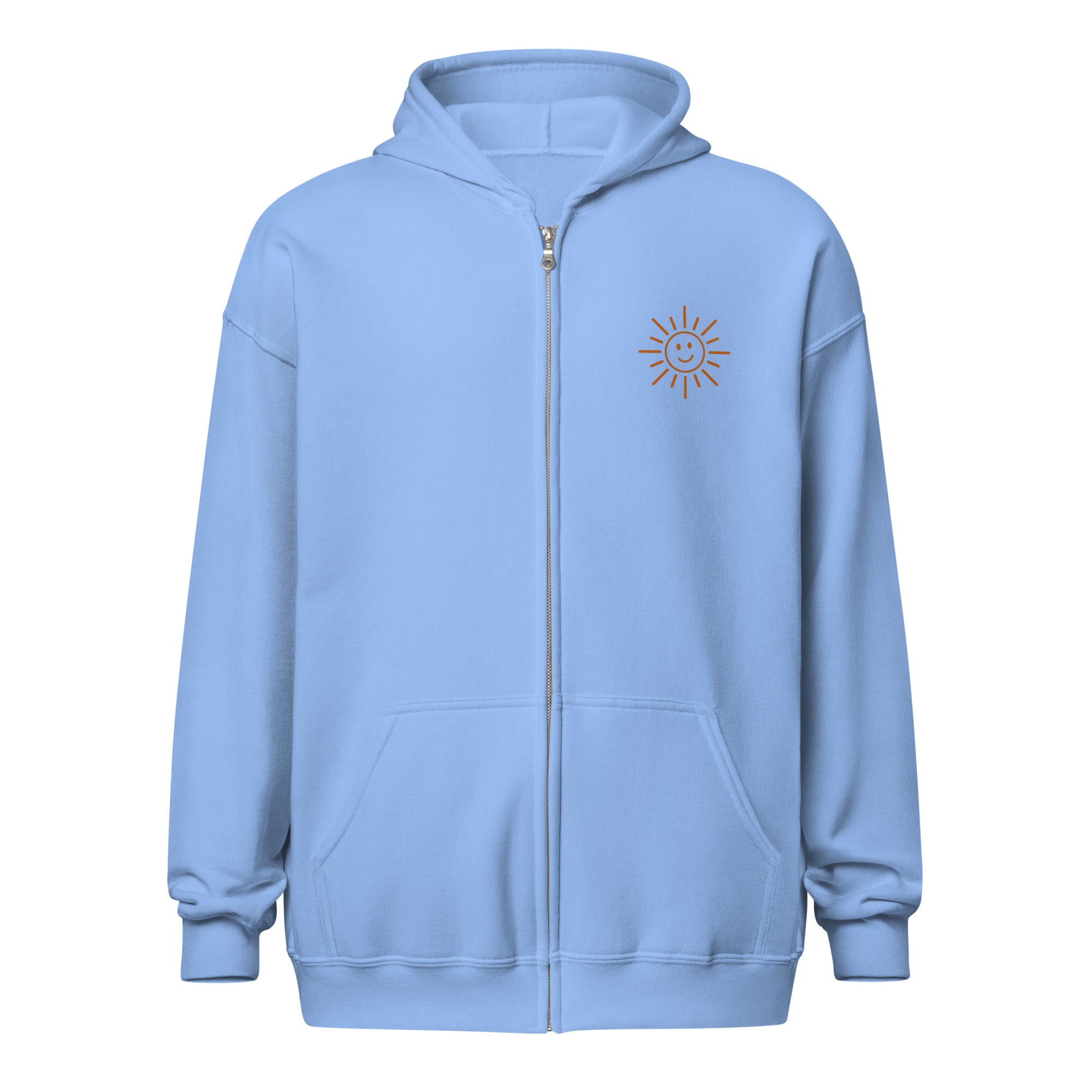 Sunshine Project You Are Not Alone zip-up hoodie in carolina blue – front view