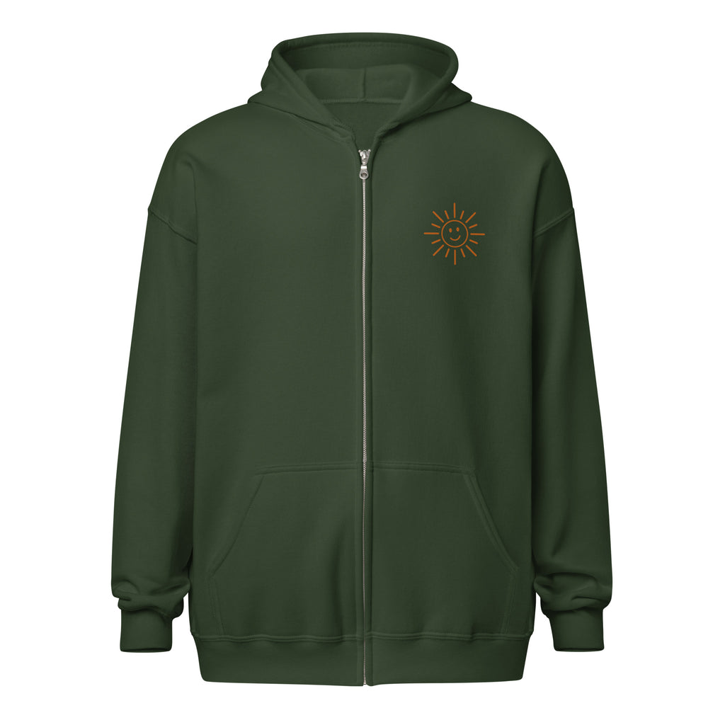 Sunshine Project You Are Not Alone zip-up hoodie in forest green – front view
