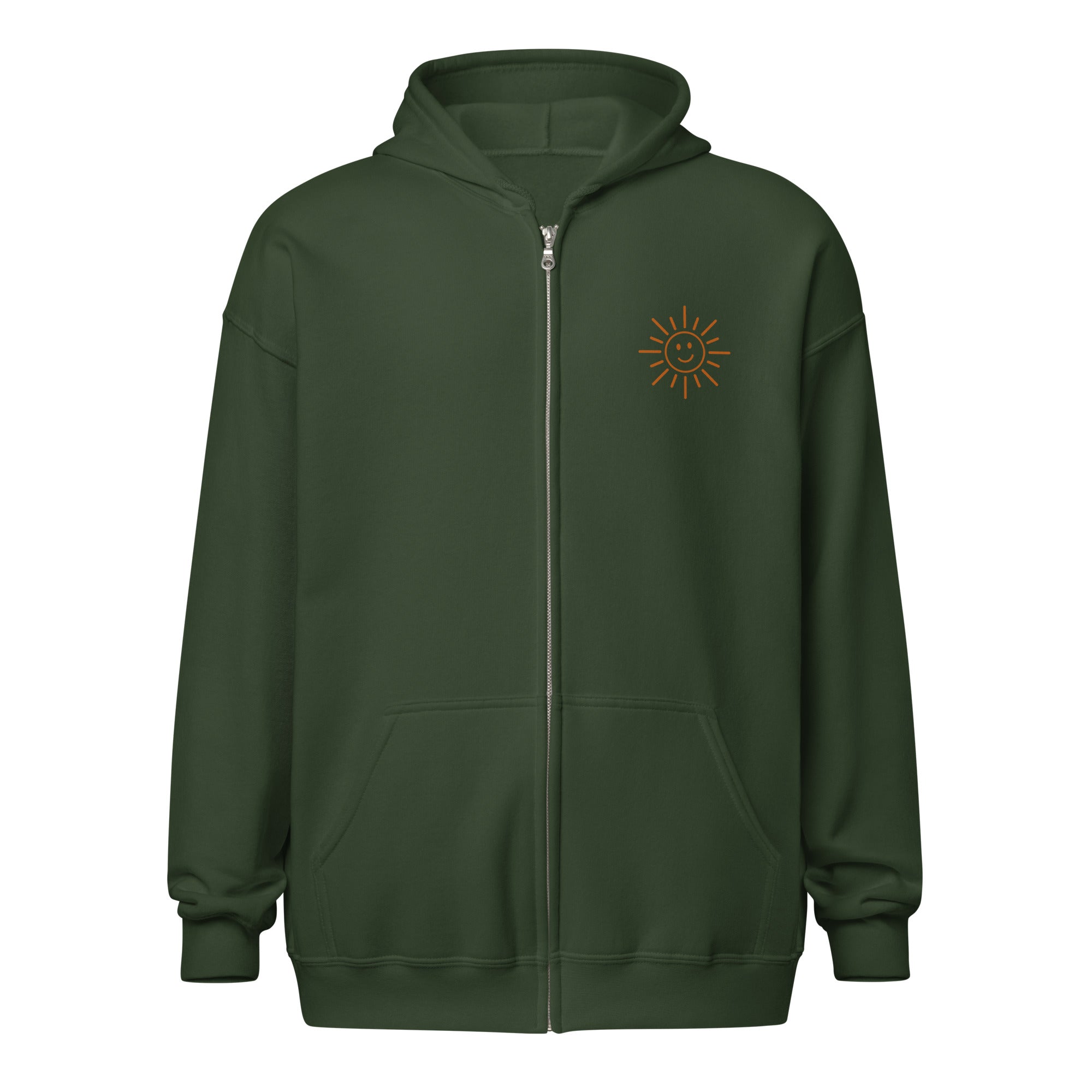 Sunshine Project You Are Not Alone zip-up hoodie in forest green – front view
