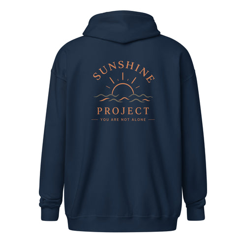Sunshine Project You Are Not Alone zip-up hoodie in navy – back view