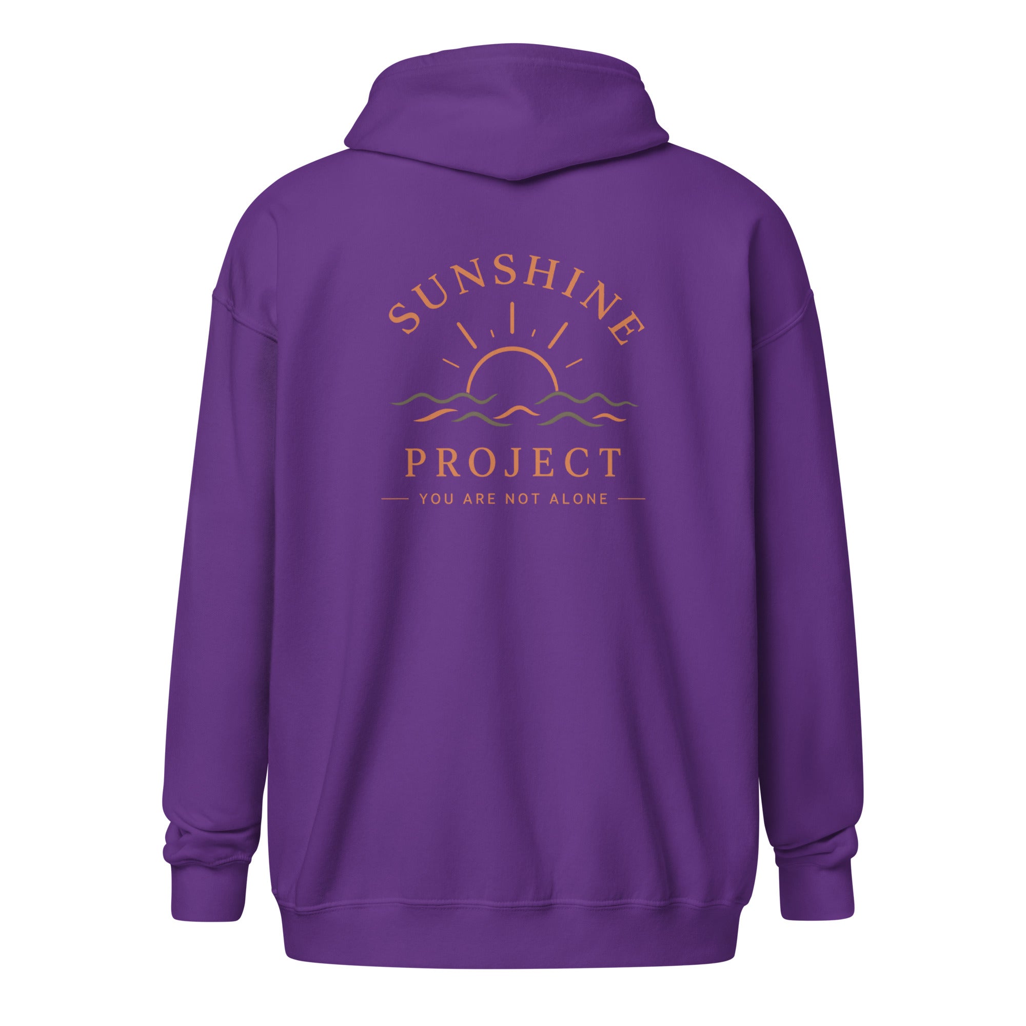 Sunshine Project You Are Not Alone zip-up hoodie in purple – back view