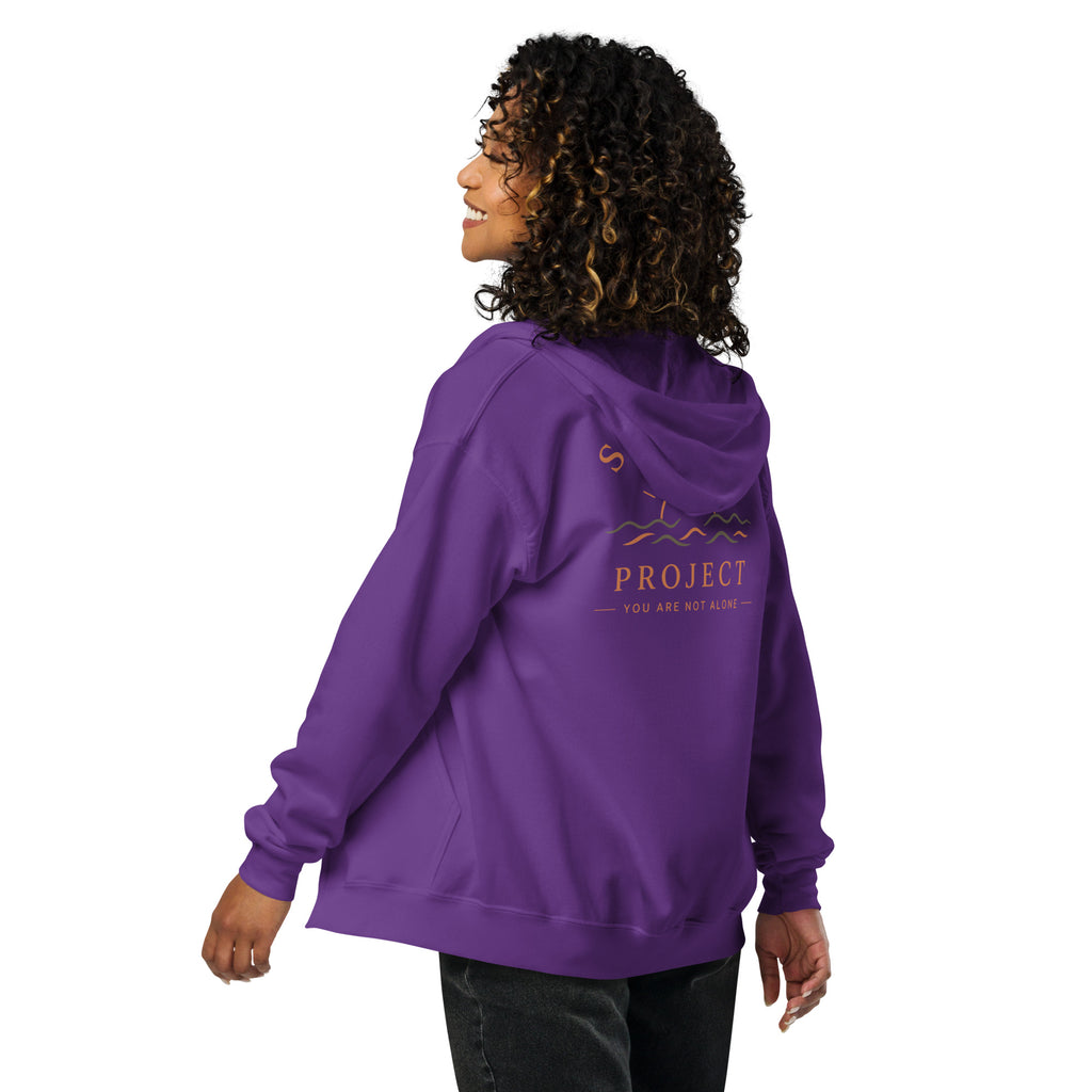 Sunshine Project You Are Not Alone zip-up hoodie in purple – back view