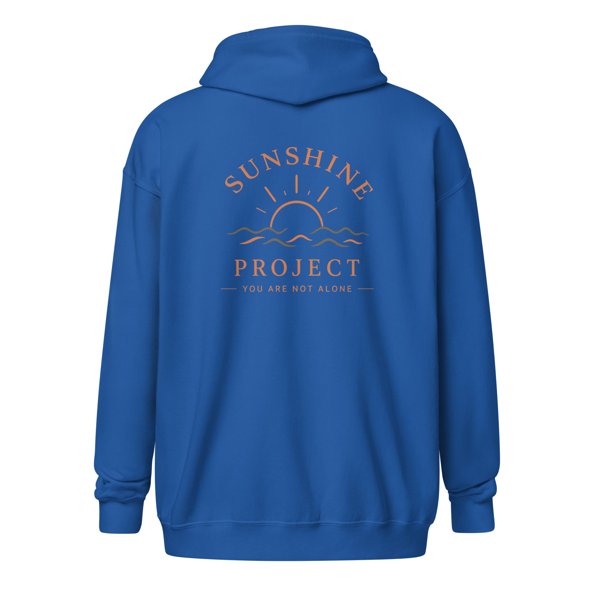 Sunshine Project You Are Not Alone zip-up hoodie in royal – back view