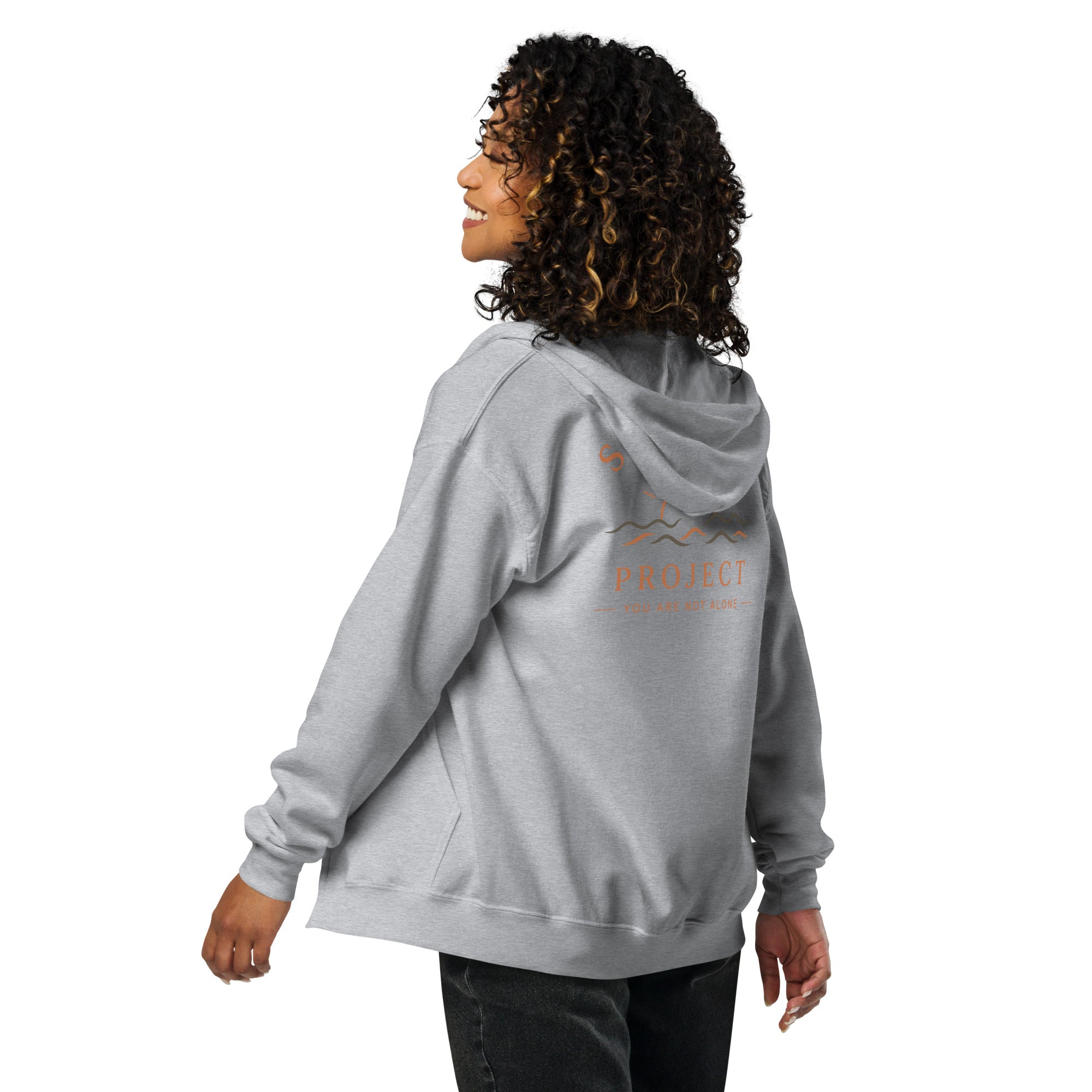 Sunshine Project You Are Not Alone zip-up hoodie in sport grey – back view