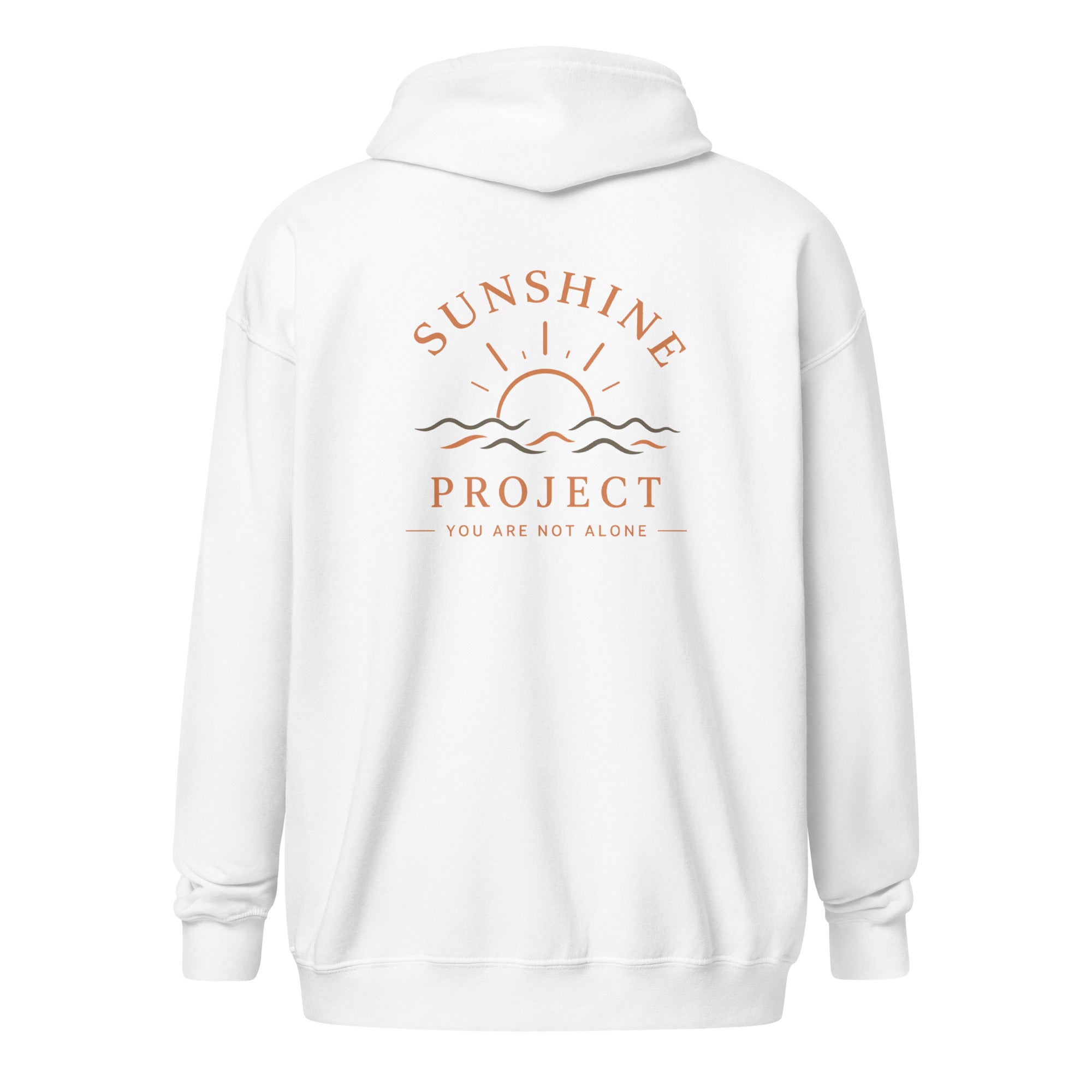 Sunshine Project You Are Not Alone zip-up hoodie in white – back view