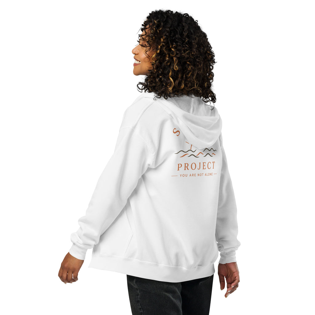Sunshine Project You Are Not Alone zip-up hoodie in white – back view