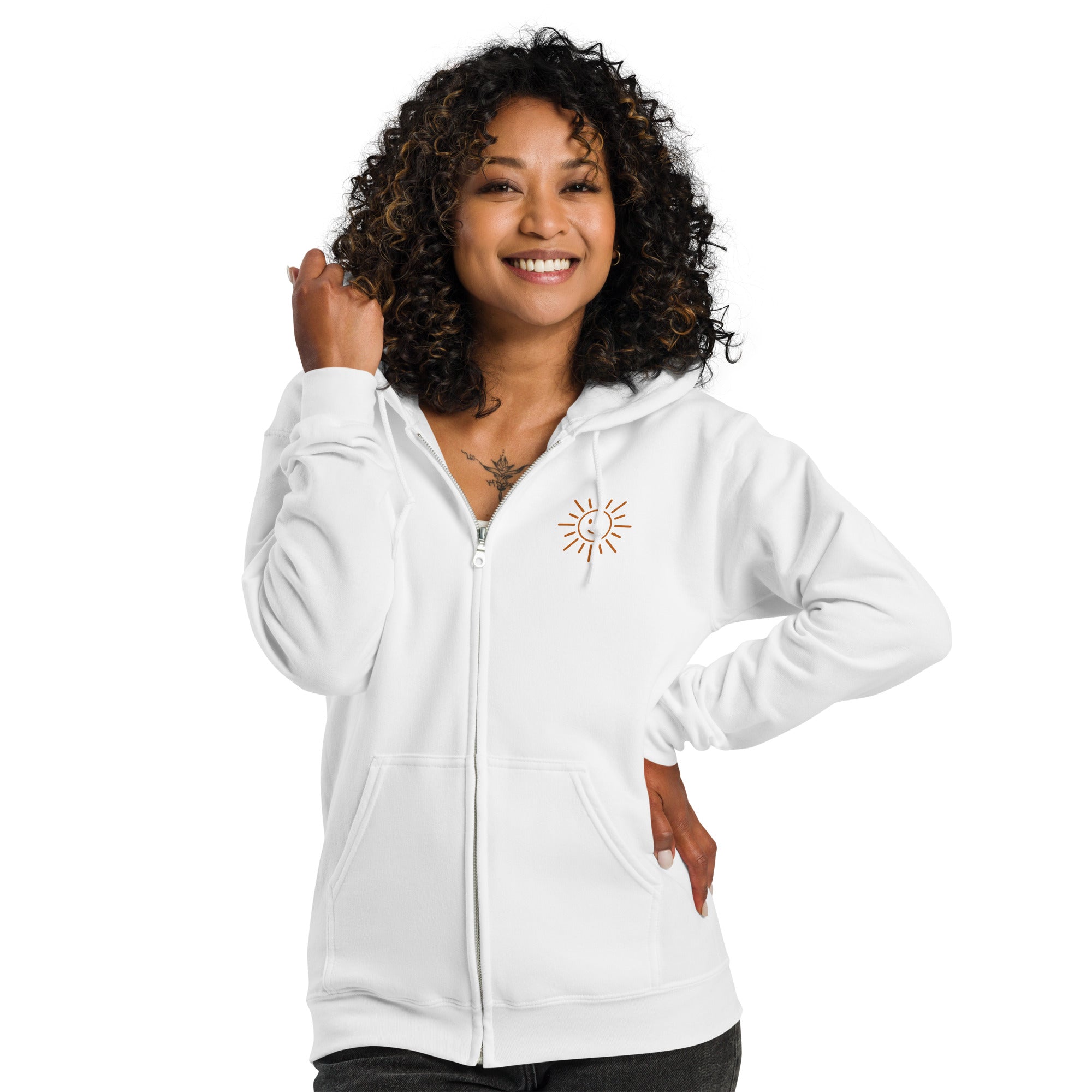 Sunshine Project You Are Not Alone zip-up hoodie in white – front view