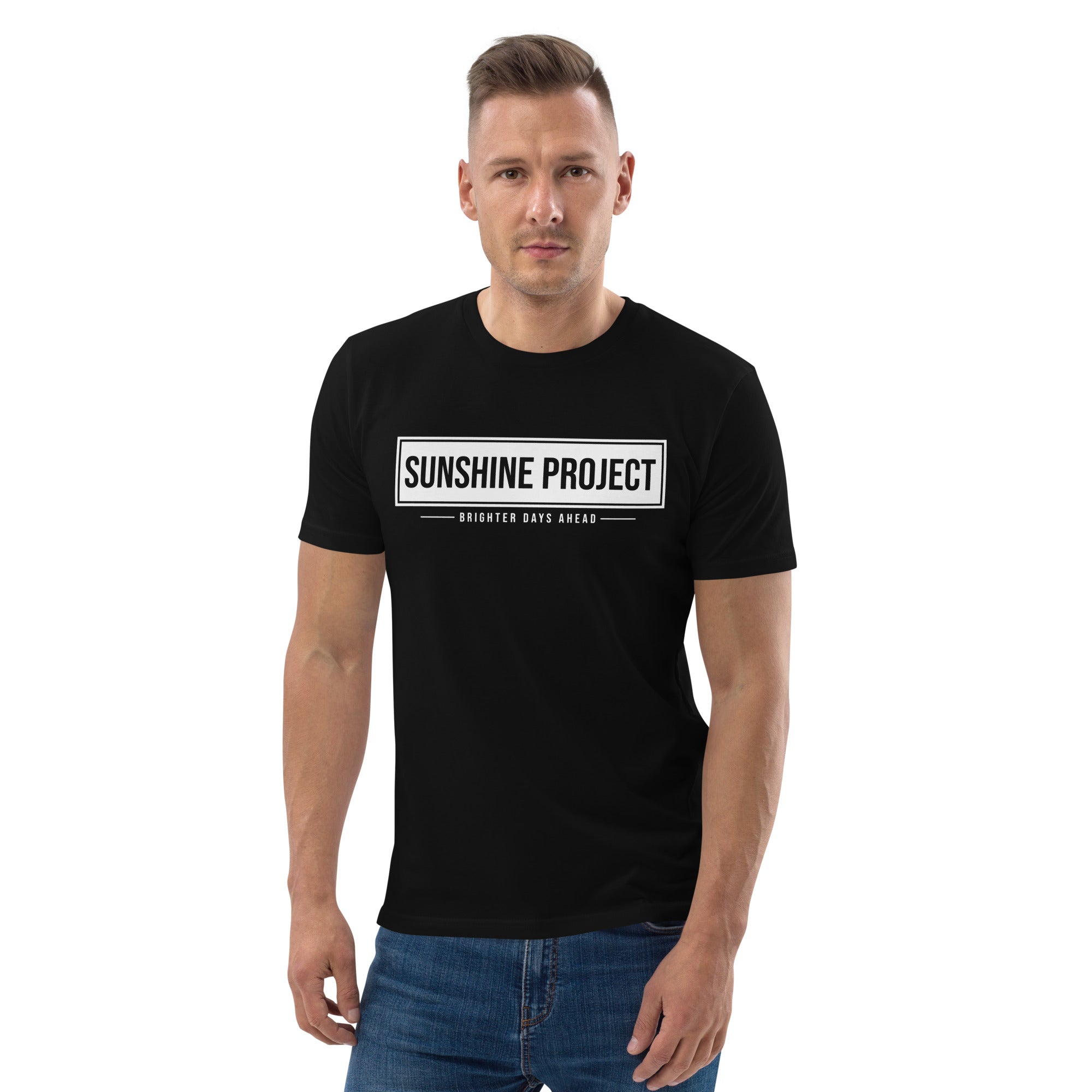 Sunshine Project Brighter Days Ahead organic cotton t-shirt in black — front view
