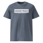 Sunshine Project Brighter Days Ahead organic cotton t-shirt in dark heather blue — front view
