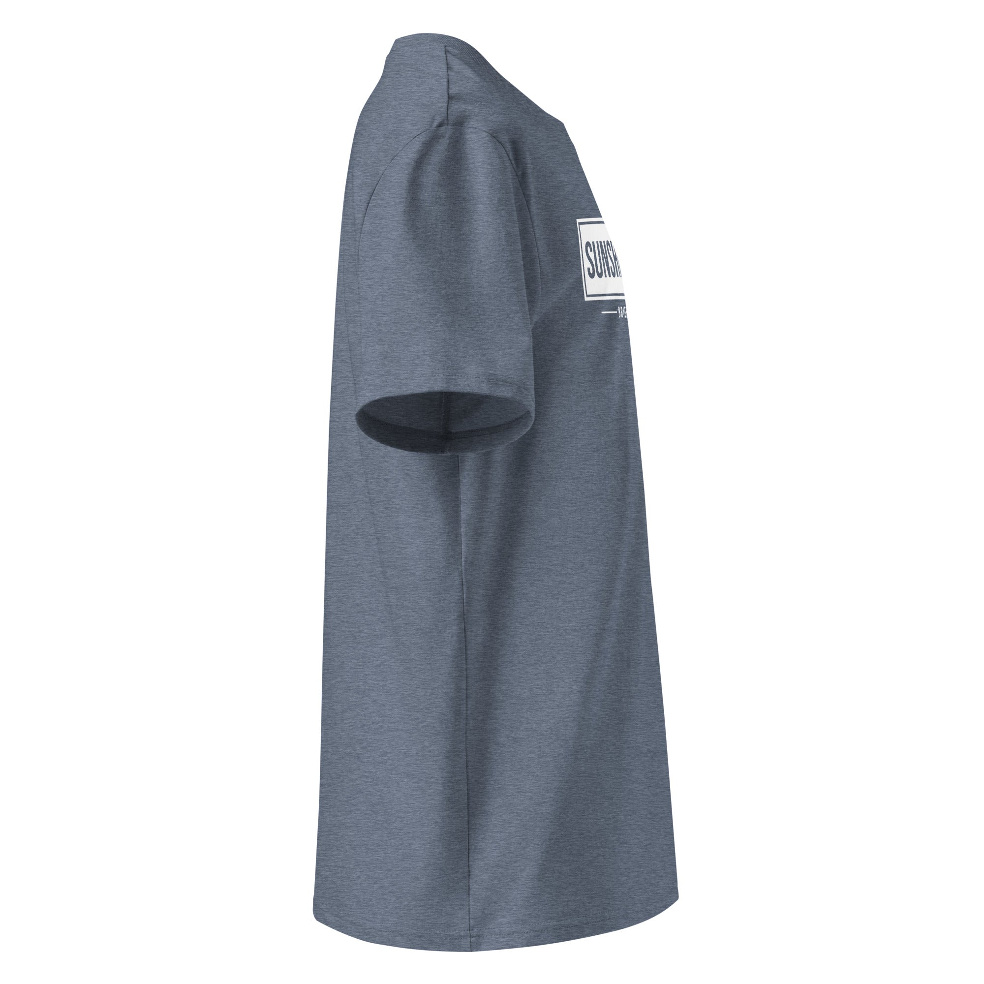 Sunshine Project Brighter Days Ahead GOTS certified tee in dark heather blue — right side view