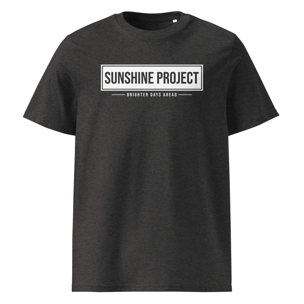 Sunshine Project Brighter Days Ahead organic cotton t-shirt in dark heather grey — front view