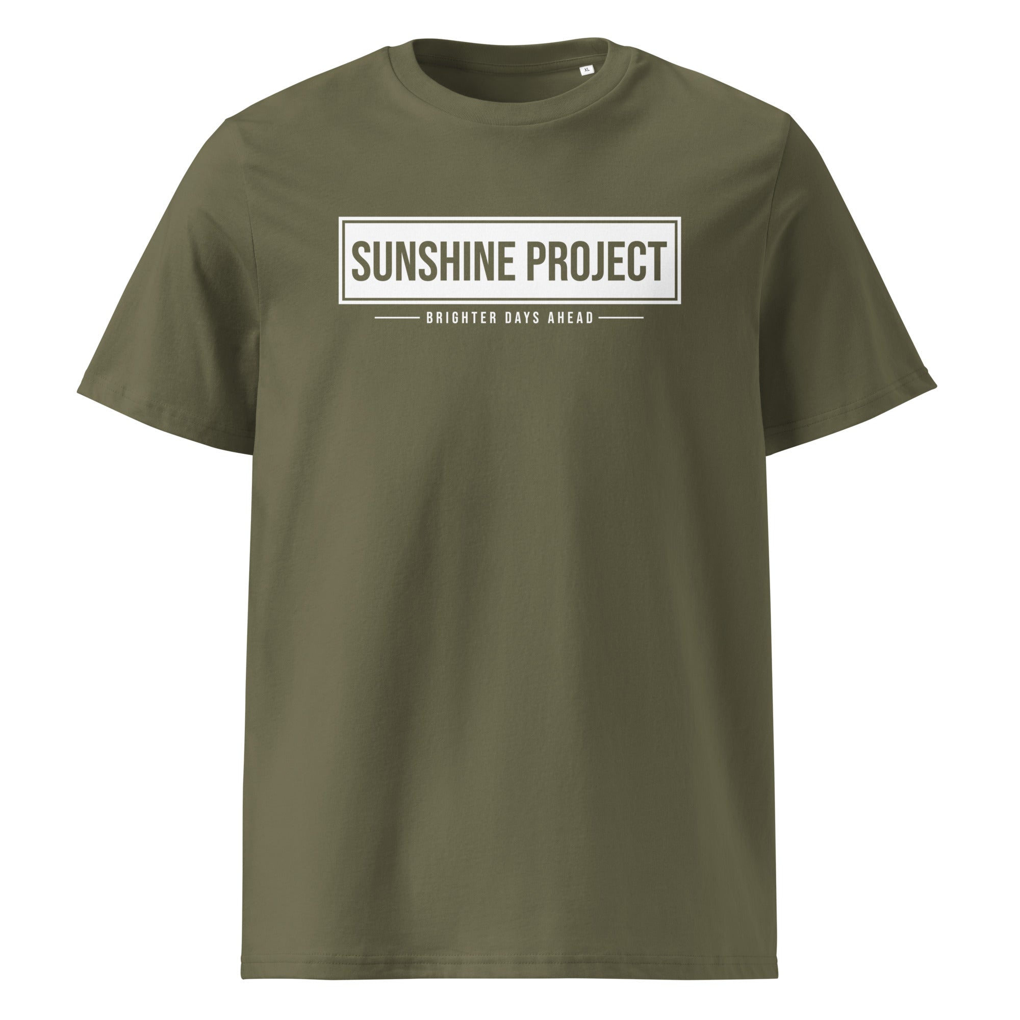 Sunshine Project Brighter Days Ahead organic cotton t-shirt in khaki — front view