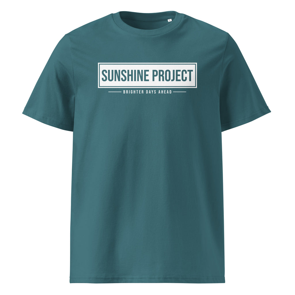 Sunshine Project Brighter Days Ahead organic cotton t-shirt in stargazer blue — front view