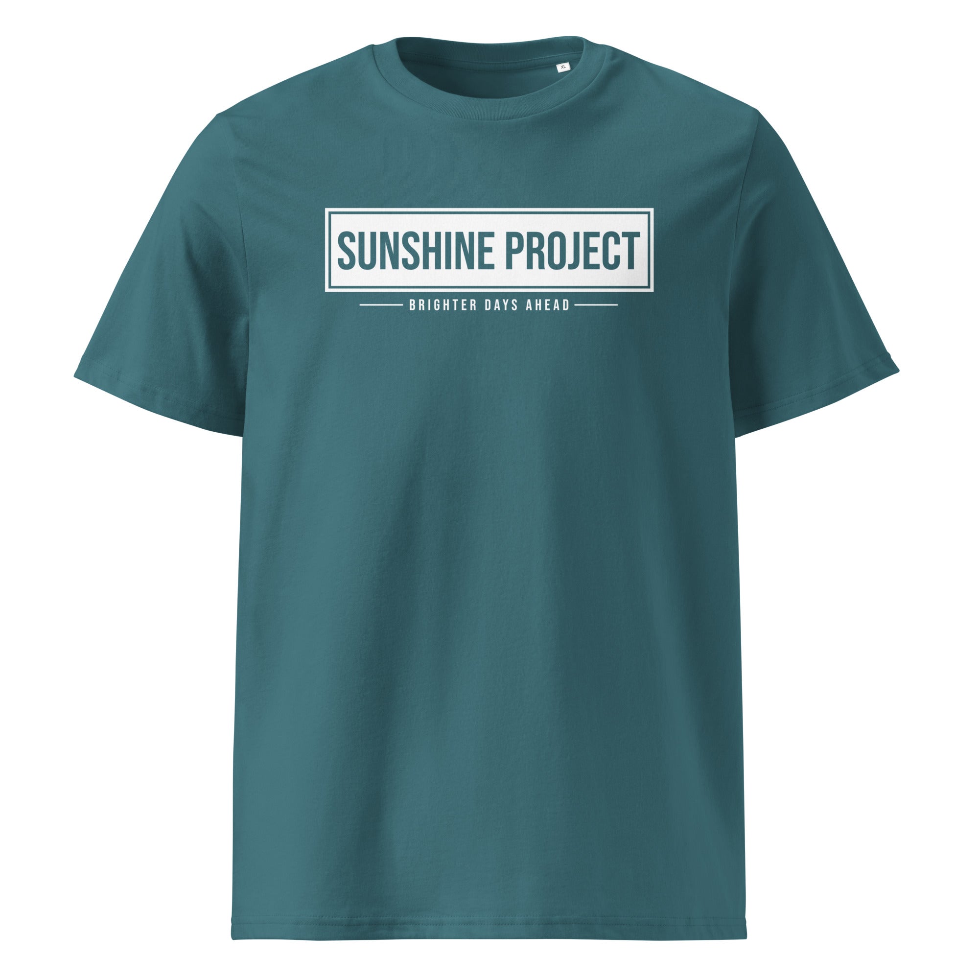 Sunshine Project Brighter Days Ahead organic cotton t-shirt in stargazer blue — front view