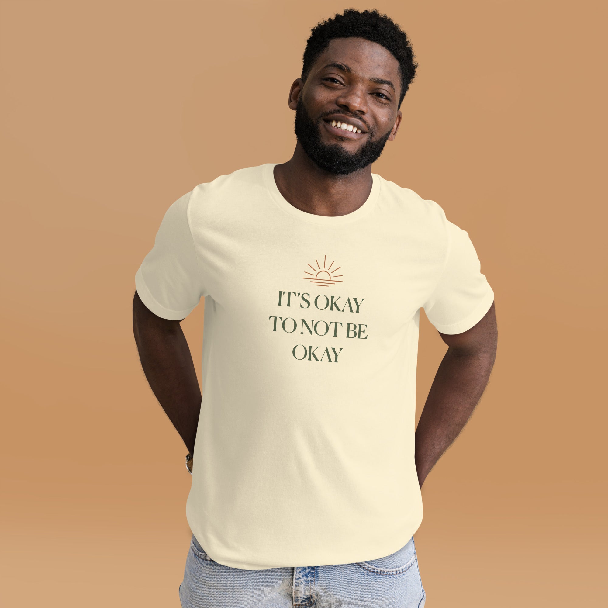 The Sunshine Project It's Okay to Not Be Okay tee in natural, front view