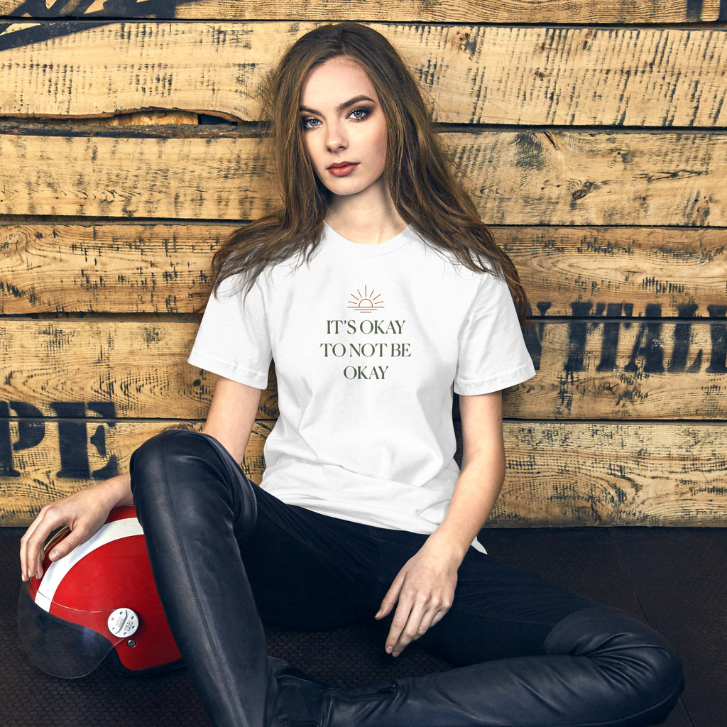 The Sunshine Project It's Okay to Not Be Okay tee in white, front view